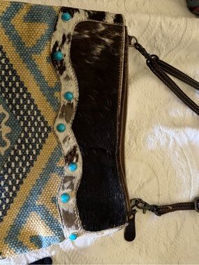 Myra Bag Turquoise-Stud Cowhide & Woven Shoulder Bag